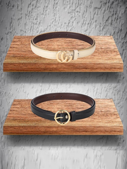

Swiss Design Women Cream-Coloured & Black Pack Of 2 Belt