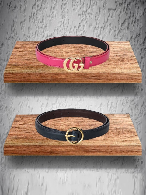 

Swiss Design Women Pack Of 2 Synthetic Leather Belts, Pink