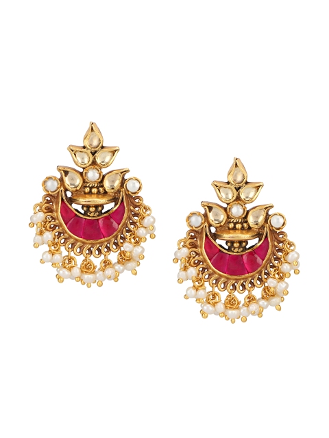 

ahilya Red Gold-Plated Sterling Silver Stone-Studded Chandbalis
