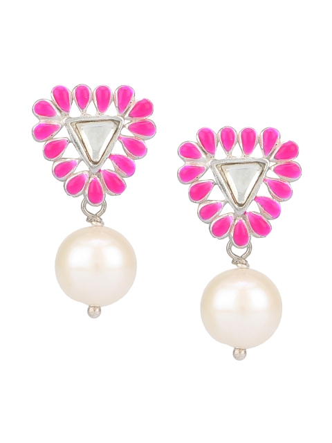 

ahilya Pink & Off-White Sterling Silver Pearl Drop Earrings