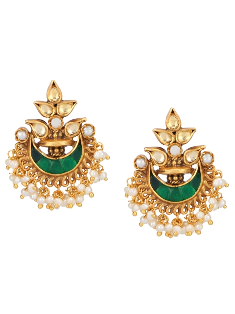 

ahilya Green Gold-Plated Sterling Silver Chandbalis