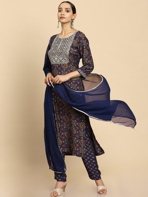 

Soch Women Blue Ethnic Motifs Yoke Design Kurta with Trousers & With Dupatta