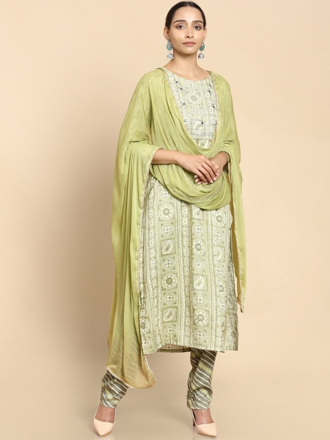 

Soch Women Green Bandhani Printed Kurta with Trousers & With Dupatta