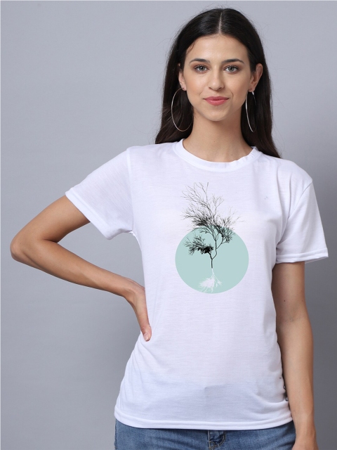 

UnaOne Women White Printed Slim Fit T-shirt