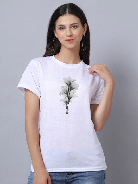 

UnaOne Women White Printed Slim Fit T-shirt