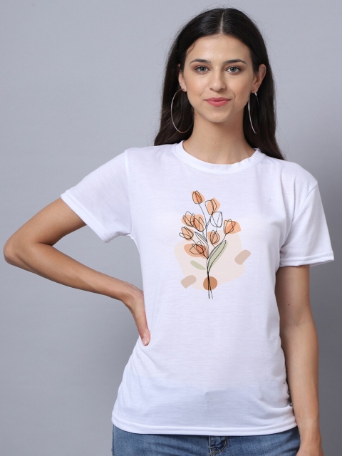 

UnaOne Women White & Beige Printed Slim Fit T-shirt