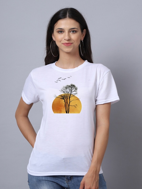 

UnaOne Women White Printed Slim Fit T-shirt