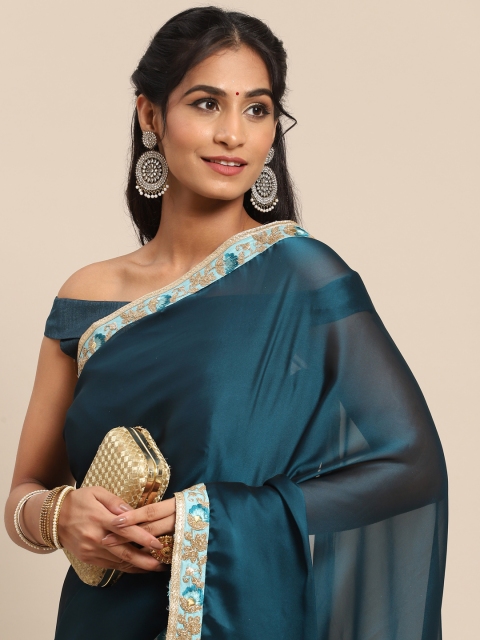 

all about you Teal Zardozi Saree With Embroidered Border