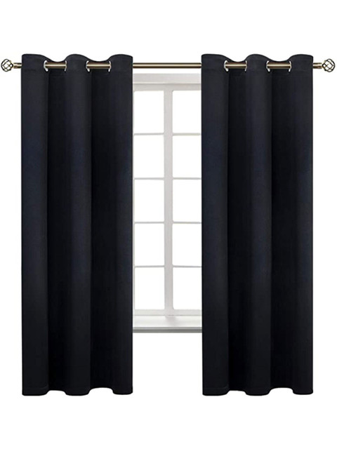 

EXORA Black Set of 2 Satin Black Out Window Curtain