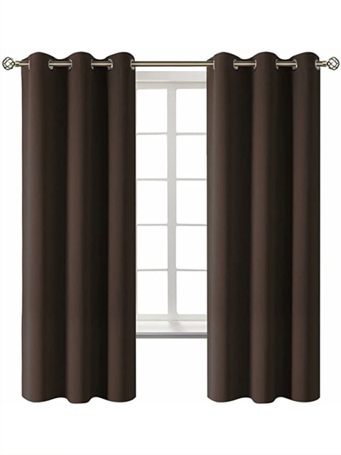 

EXORA Coffee Brown & Silver-Toned Set of 2 Black Out Window Curtain