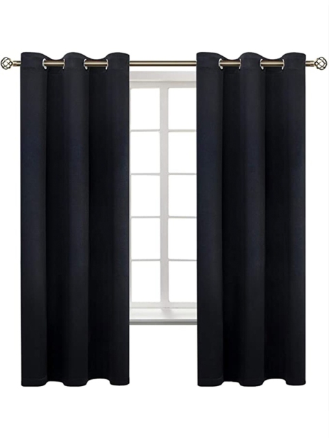 

EXORA Black & Silver-Toned Set of 2 Black Out Window Curtain