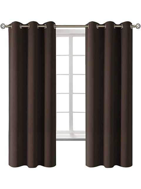 

EXORA Coffee Brown & Silver-Toned Set of 2 Black Out Window Curtain