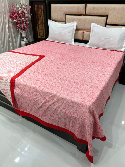 

Pure Decor Pink & White Floral AC Room 233 GSM Double Bed Dohar