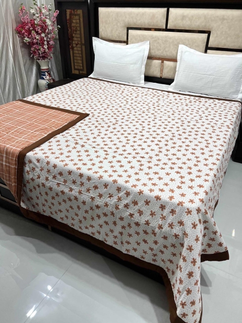 

Pure Decor Unisex White And Orange Floral Print Blankets Quilts and Dohars