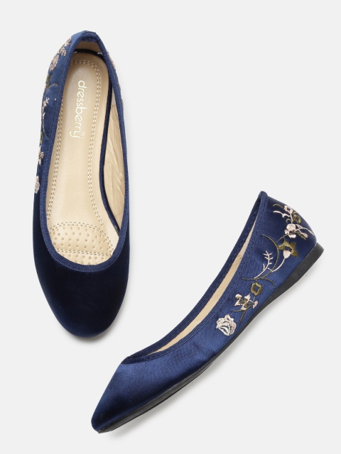 

DressBerry Women Navy Blue Embroidered Ballerinas