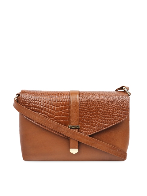 

LELYS Brown Textured Leather Structured Sling Bag with Cut Work