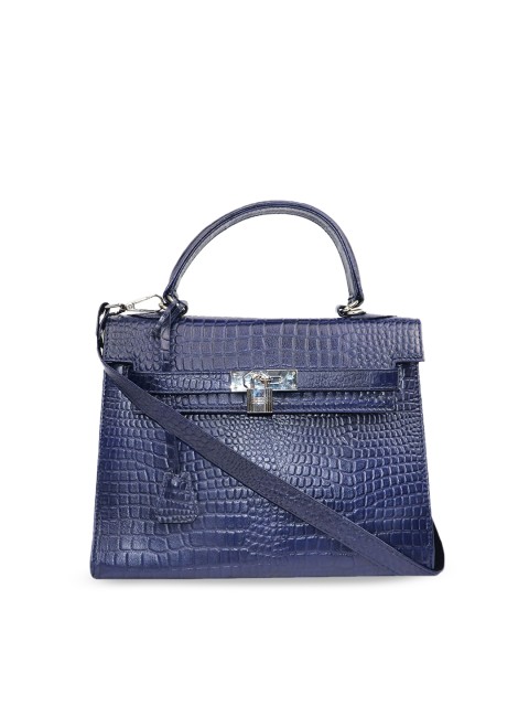 

LELYS Blue Textured Leather Structured Handheld Bag