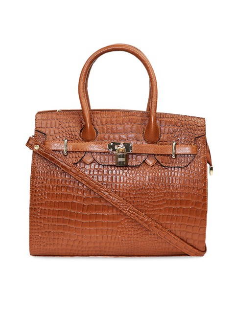 

LELYS Brown Textured Leather Structured Handheld Bag