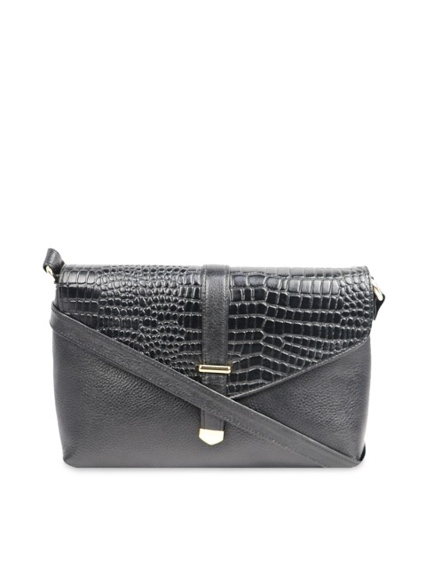 

LELYS Black Animal Textured Leather Swagger Sling Bag