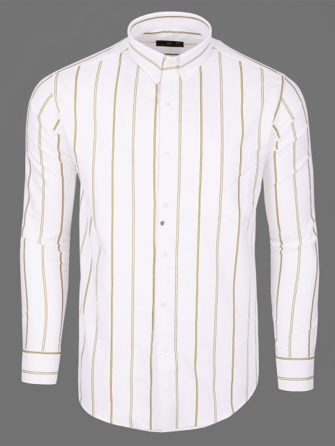 

FRENCH CROWN Men White Standard Striped Formal Shirt