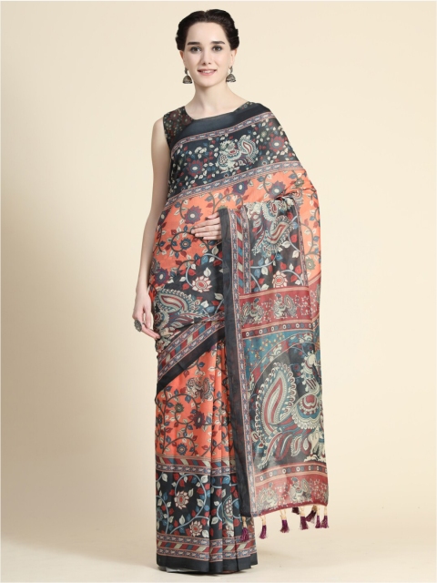 

KALANANDI Orange & Black Kalamkari Saree