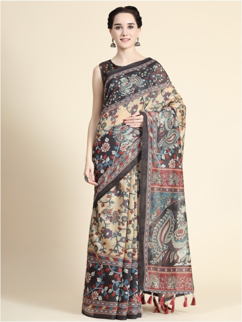 

KALANANDI Women Beige & Black Kalamkari Saree