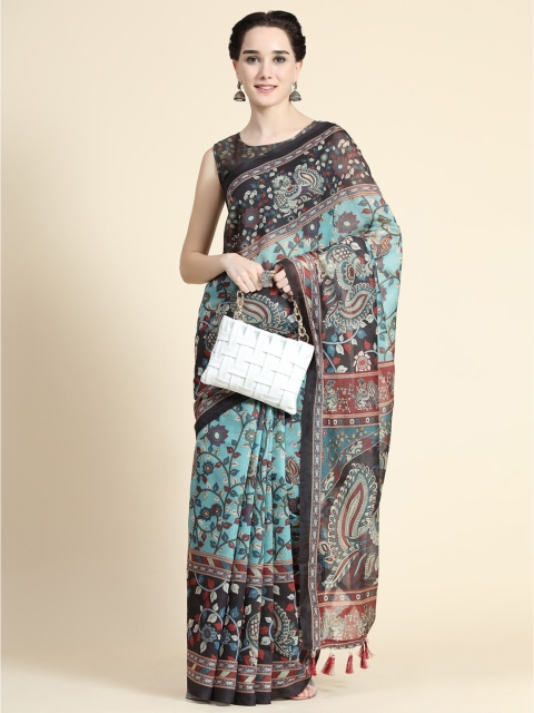 

KALANANDI Blue & Black Kalamkari Saree