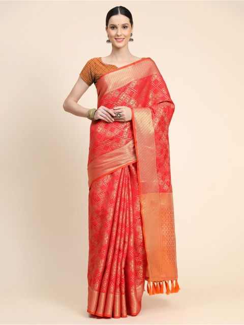 

KALANANDI Red & Gold-Toned Bandhani Zari Silk Blend Patola Saree