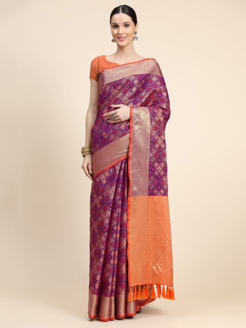 

KALANANDI Magenta & Orange Woven Design Zari Silk Blend Patola Saree