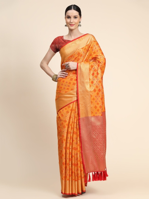 

KALANANDI Orange & Red Bandhani Zari Silk Blend Patola Saree