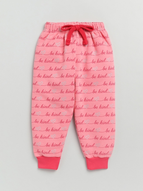 

Olio Kids Girls Pink Printed Cotton Joggers