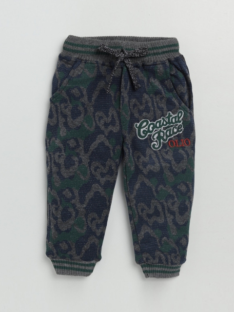

Olio Kids Infant Boys Green & Navy-Blue Printed Pure Cotton Joggers
