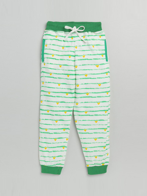 

Olio Kids Girls Green & White Printed Cotton Joggers