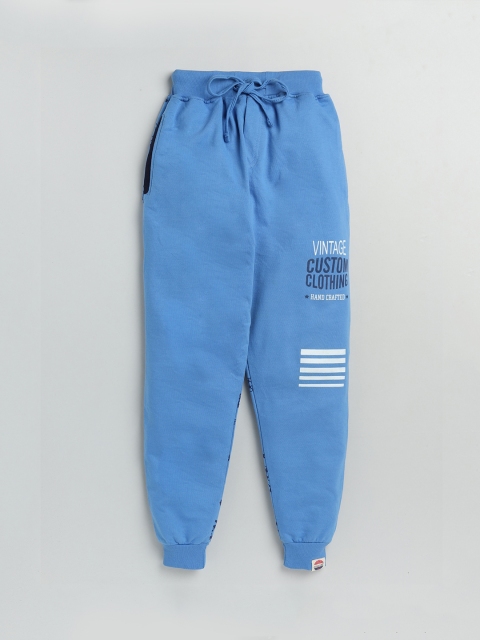 

Olio Kids Infant Boys Blue & White Printed Pure Cotton Joggers