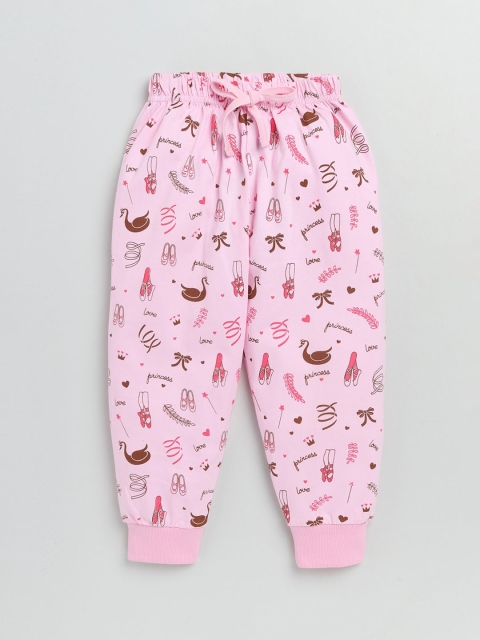 

Olio Kids Girls Pink Printed Pure Cotton Joggers