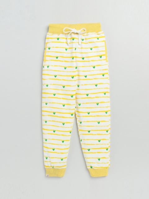 

Olio Kids Infant Girls Yellow & White Striped Pure Cotton Joggers