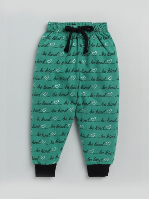

Olio Kids Girls Green & Black Printed Pure Cotton Joggers