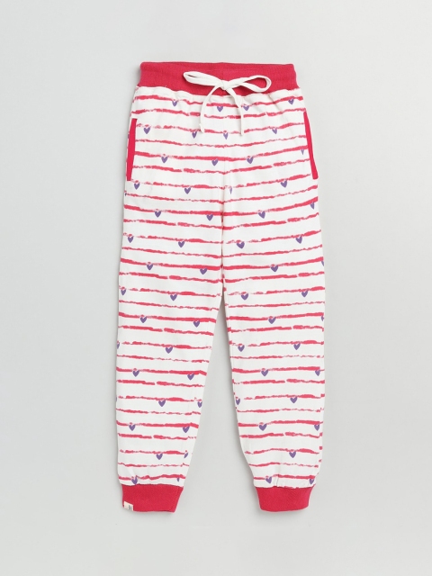 

Olio Kids Girls Red & White Printed Cotton Joggers