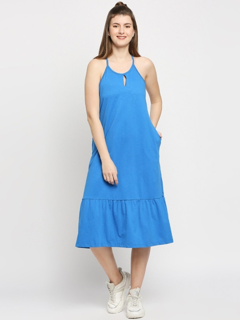 

Autumn Hues Blue A-Line Midi Tiered Dress