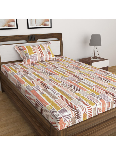 

Home Centre White & Yellow Geometric 2 Single Bedsheet with Pillow Covers
