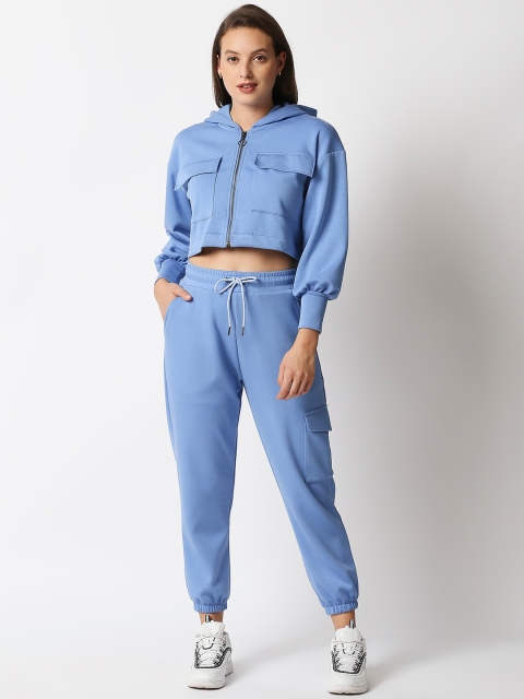 

Blamblack Women Blue Solid Top & Bottom Co-Ords Set