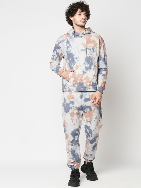 

Blamblack Men White & Blue Tie & Dyed Top & Bottom Co-Ords