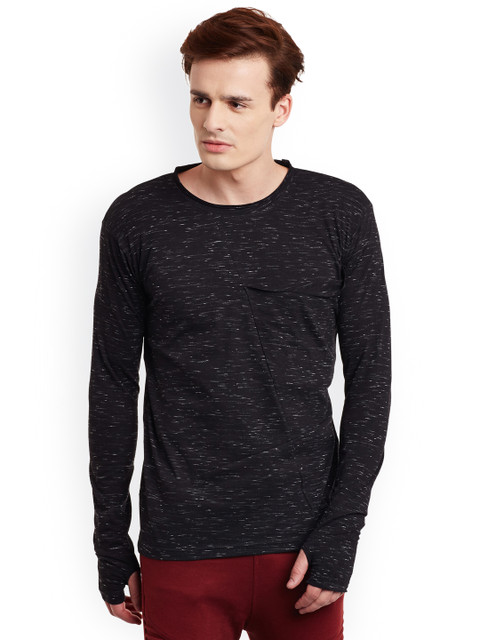 

FUGAZEE Men Black Self-Design Slim Fit Round Neck T-shirt