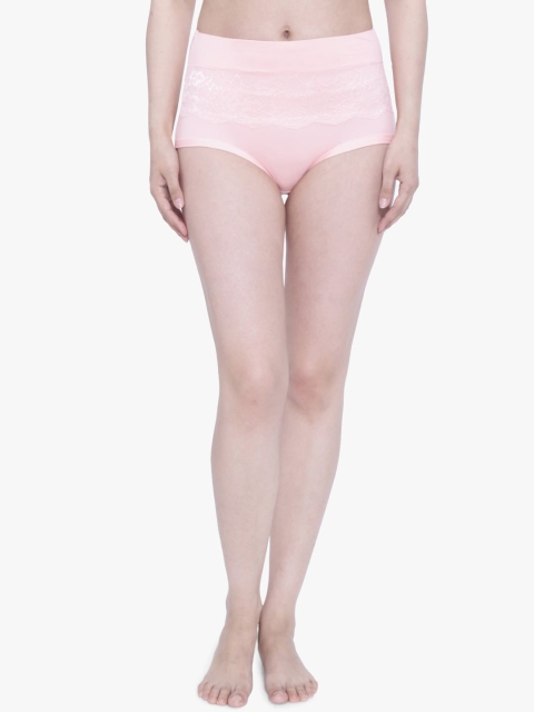 

Anoma Women Peach Solid Cotton High Waist Hipster Briefs