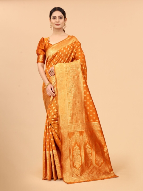 

WELL WORN Gold-Toned Woven Design Zari Silk Cotton Ready to Wear Banarasi Saree
