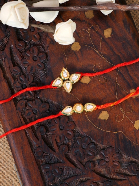 

Crunchy Fashion Set Of 2 Kundan Beaded Rakhi, Gold