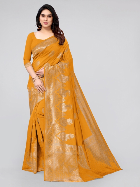 

KALINI Mustard & Gold-Toned Woven Design Zari Silk Blend Banarasi Saree