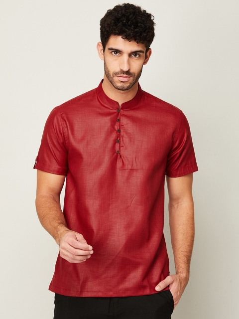 

Melange by Lifestyle Men Red Solid Mandarin Collar Kurti