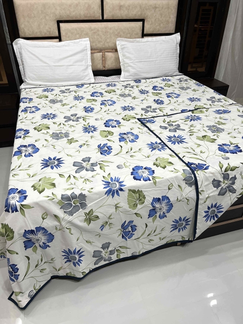 

Pure Decor White & Blue Printed Pure Cotton 250 TC Double King Duvet Cover