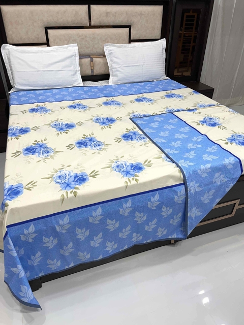

Pure Decor Blue & White Floral Printed Double XL Pure Cotton Duvet Cover